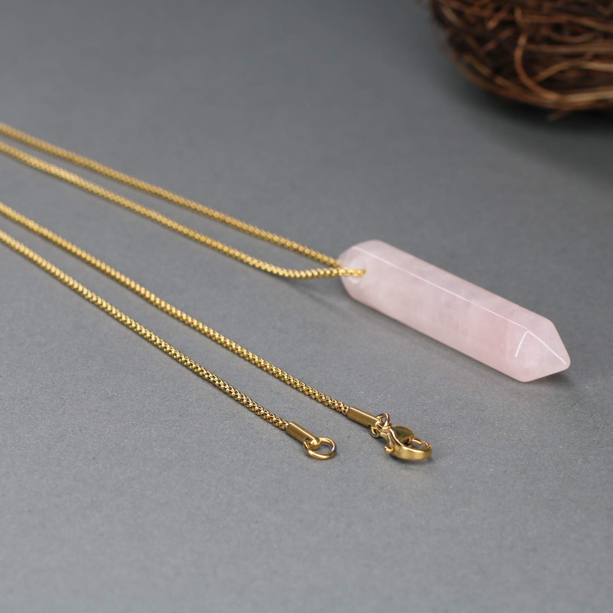 COAI Pendente Barra Esagonale in Pietre Naturali, Collana Pendente Unisex Catena Lunga in Acciaio Inox