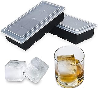 Large Ice Cube Trays with Lids 2 Pack,Large Ice Cube Molds for Freezer,Easy Release Silicone Ice Cube Tray,8 Big Square Ice Cubes per Tray Ideal for Cocktails,Whiskey,Soups and Frozen Treats