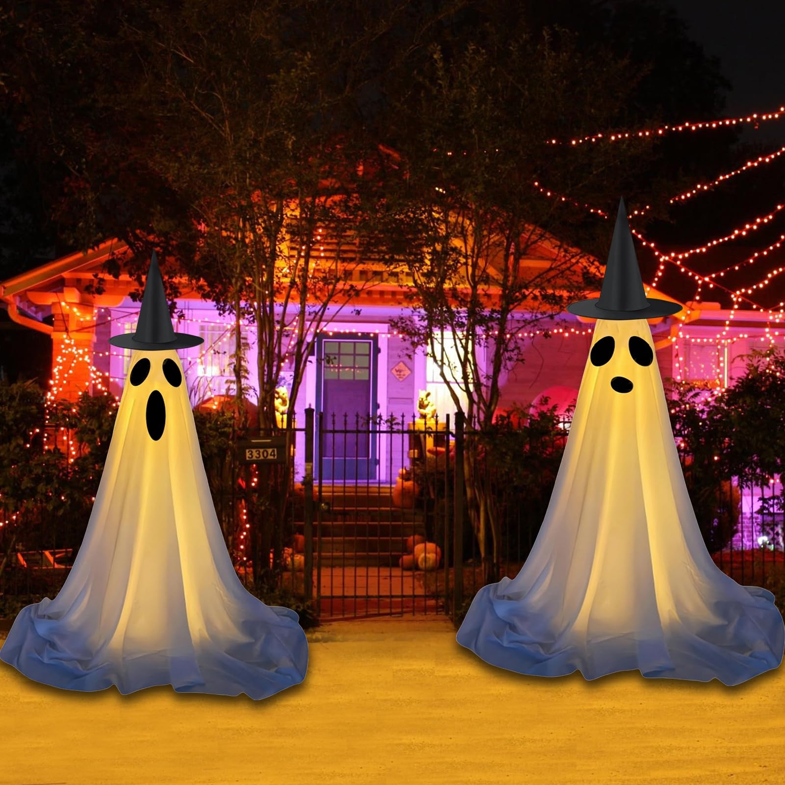 Kit De Fantômes Lumineux Pour Halloween - Grands Fantômes Effrayants D'Extérieur, Décoration Porche Jardin