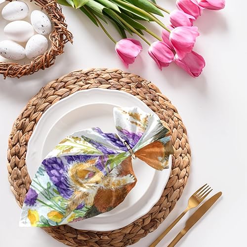 Cloth Napkins Set of 6 Floral Horse 20x20 Inch Cloth Napkins Horse and Kitten Washable Reusable Kitchen Dinner Napkins Table Decor for Wedding,