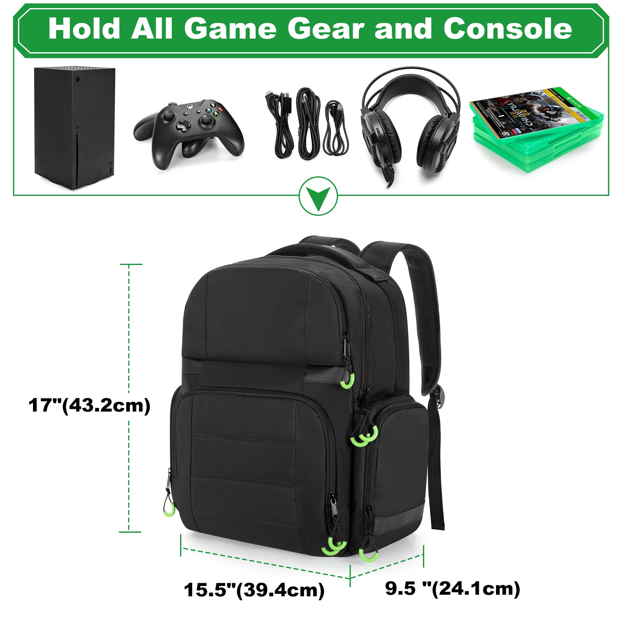PGmoon - Mochila de transporte compatible con consola Xbox Series X/S, funda de transporte con espacio de almacenamiento separado para consola, auriculares, mandos, varios bolsillos para accesorios de