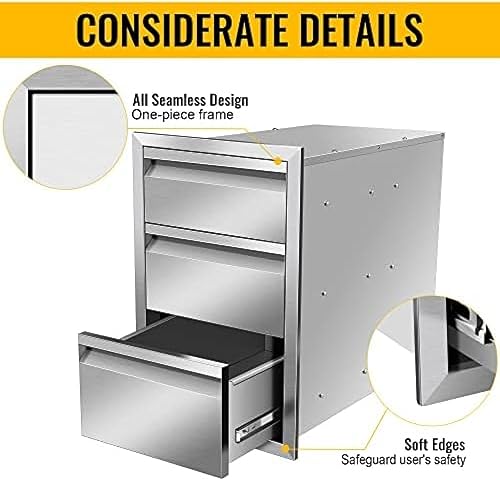 Miniatura 13 de Cajones de cocina para exteriores, cajones de acceso dobles para barbacoa de acero inoxidable con mango empotrado, cajones de isla para cocinas al