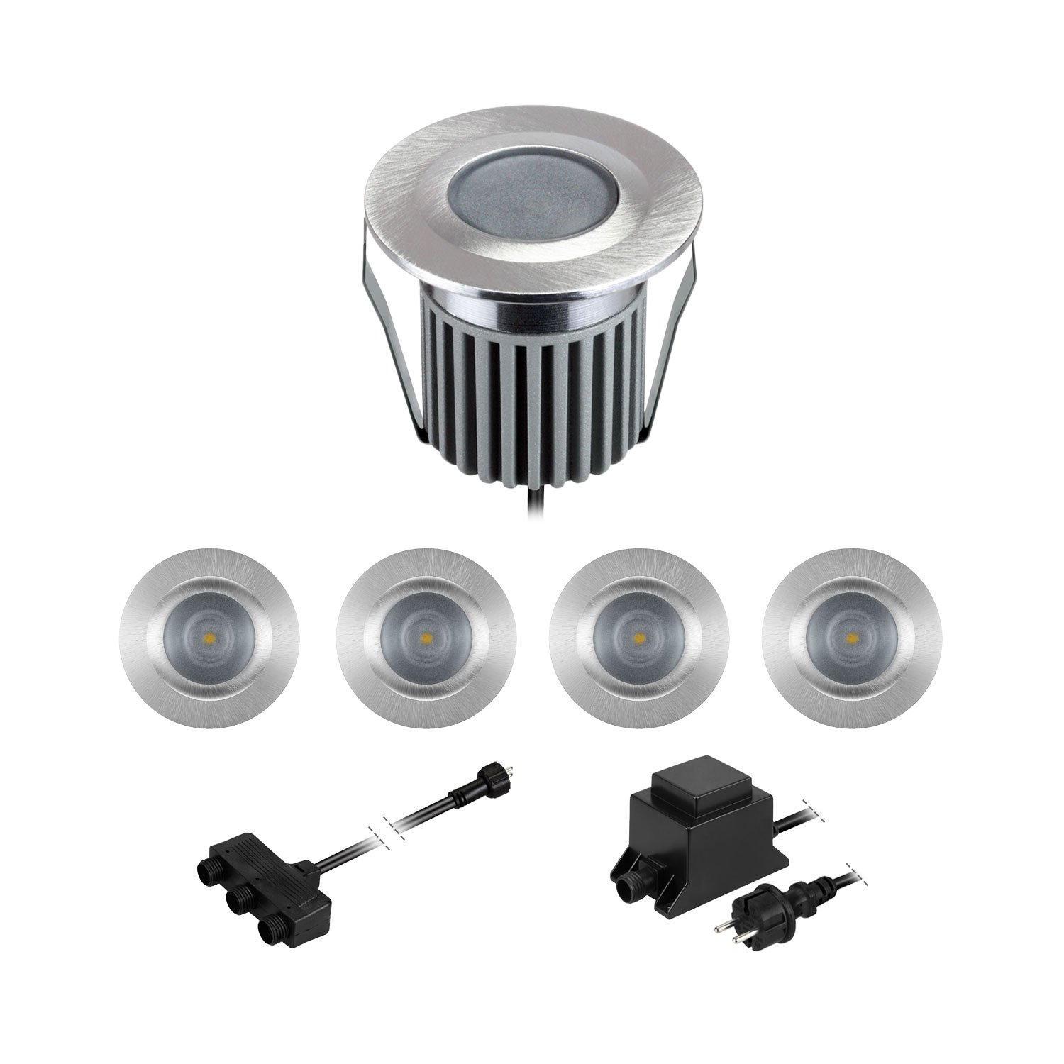 ledscom.de Lampes LED encastrées dans le sol BODES pour l'extérieur, blanc chaud, 94lm/luminaire chacune, mat, rond, 50mm Ø, 5er Set