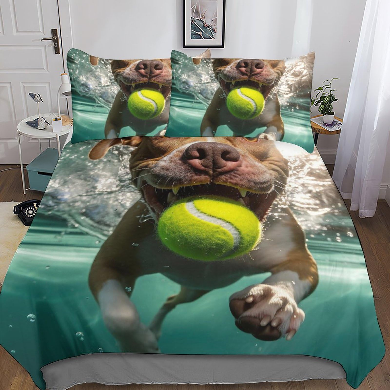 Housse de couette chien et baseball sous l'eau, le cadeau de lit idéal pour un anniversaire