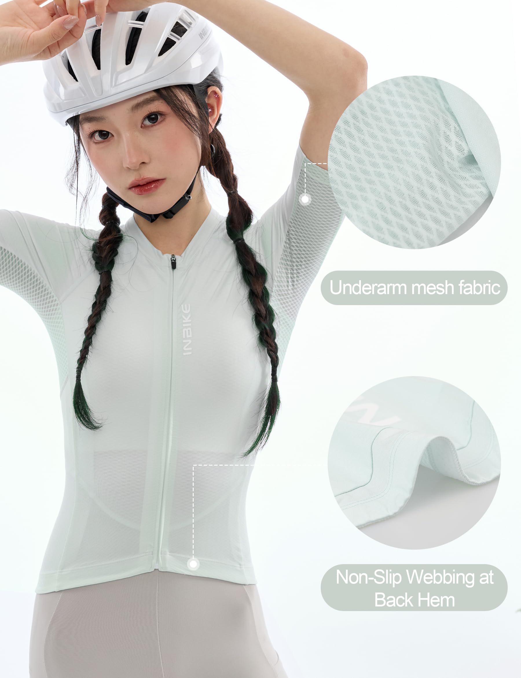 INBIKE Radtrikot Damen Kurzarm Sommer Atmungsaktiv Schnelltrocknend Fahrradtrikot mit Mesh Enges Rennrad Trikot MTB Shirt mit Anti-Rutsch Saum für Radsport Farrad E-Bike