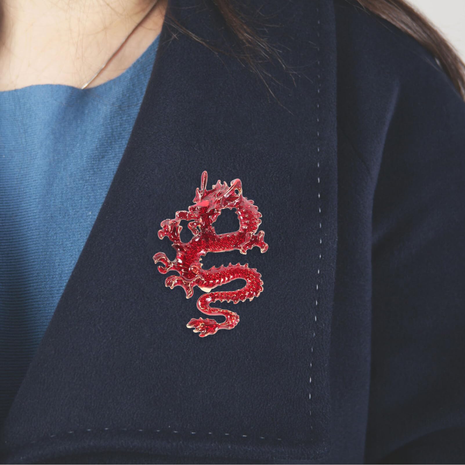 Women's Jewelry Emaille Vintage Zodiac Dragon Brosche Pin Frauen Männer Tierstifte Clip Revers für Schals Pullover Jacken Kleidung Kleidung 6.5x4.1 cm Flower Brooch