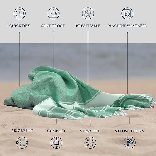 Vista 3 de LANE LINEN - Juego de 4 toallas de playa turcas grandes, prelavadas, toalla de playa extragrande, secado rápido y sin arena, toalla de viaje