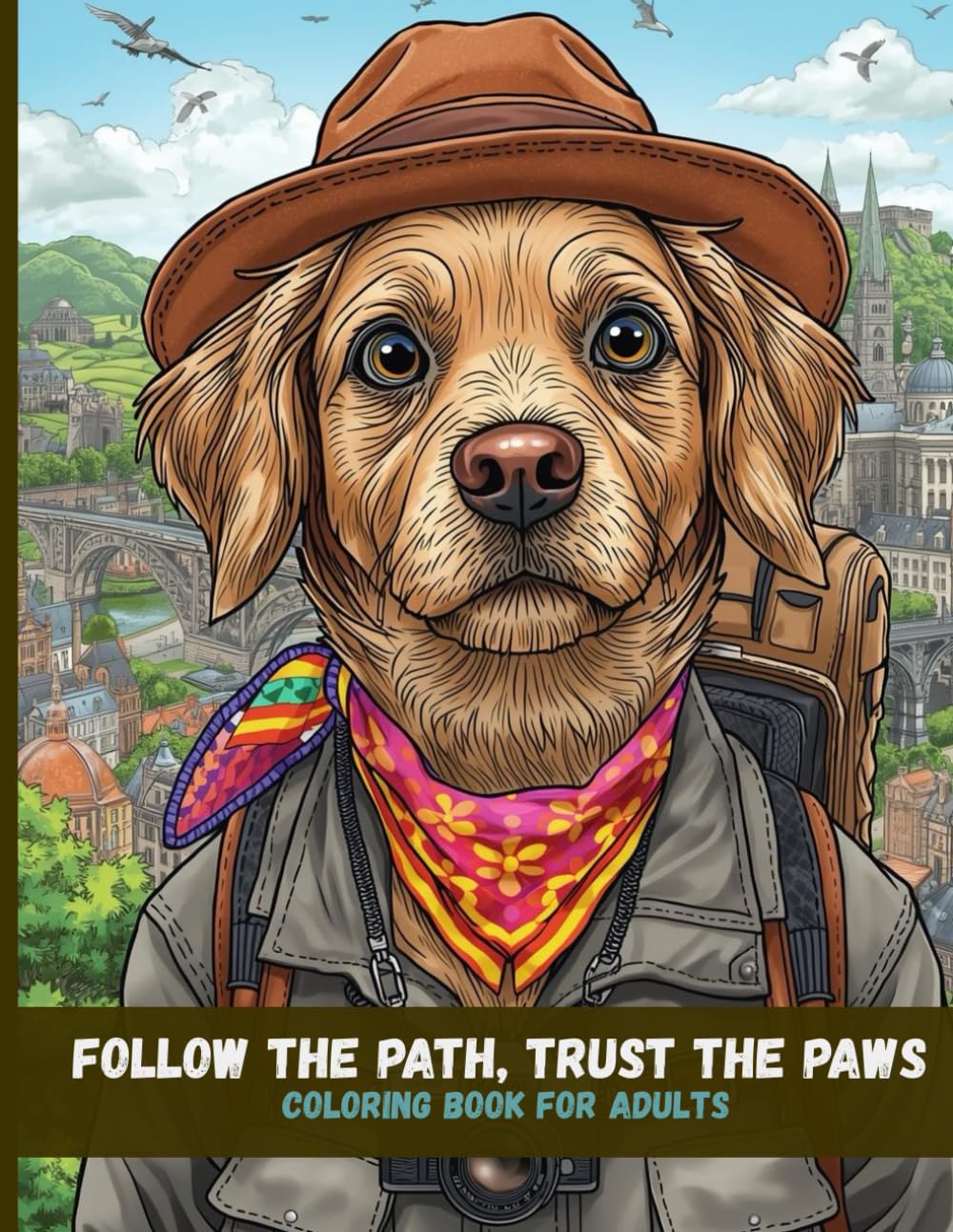 Follow the Path, Trust the Paws: An Inspirational Traveling Dogs Coloring Book for Adults