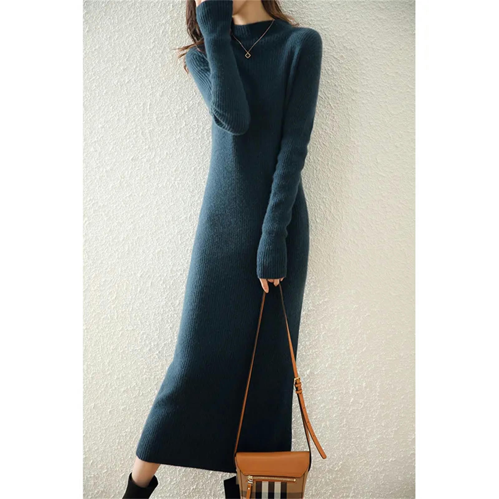 Sukienka kopertowa, sweter, damska sukienka z dzianiny, długi rękaw, sukienka do kolan, jesień/zima, S-2XL