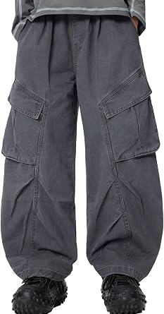 Cromoncent Boys Cargo Pants Outdoor Straight Leg Trousers with Pockets,7-14Years