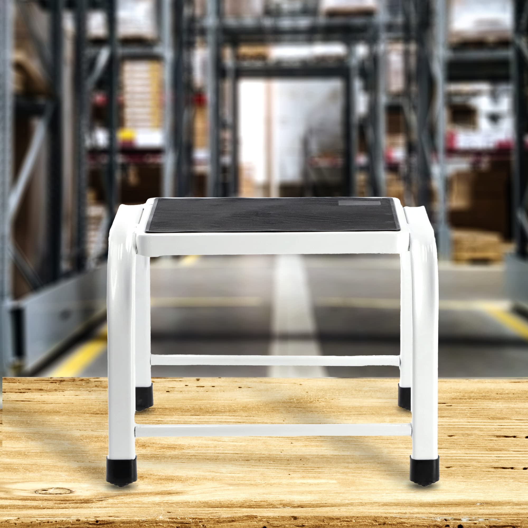 KADAX Taburete de acero, escalera doméstica de hasta 150 kg, taburete de transporte con patas antideslizantes, escalera doméstica, taburete de aluminio (1 nivel)