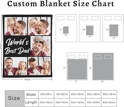 Fathers Day Personalized Gifts for Dad - Custom Blanket with Photo, Personalized Blankets with Dad Grandpapa Son Daughter Family Pictures, Customized Throw Blanket Birthday Gifts for Best Daddy Ever
