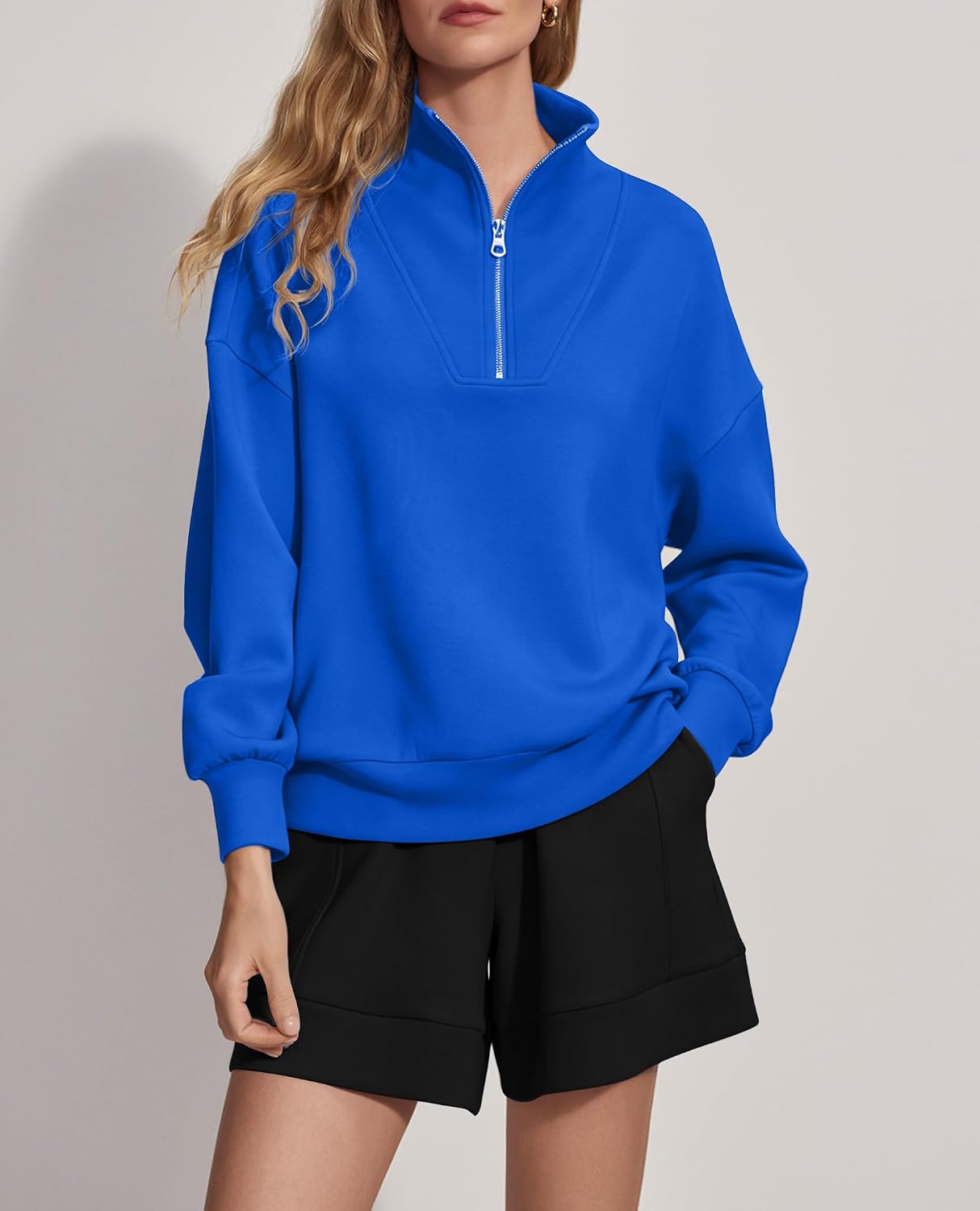 INFITTY Womens Half Zip Sweatshirts Oversized Comfy Y2k Pullover | Fall Winter Long Sleeve Zip Up Hoodies Fashion Casual Sweaters Loose Basic Outfits