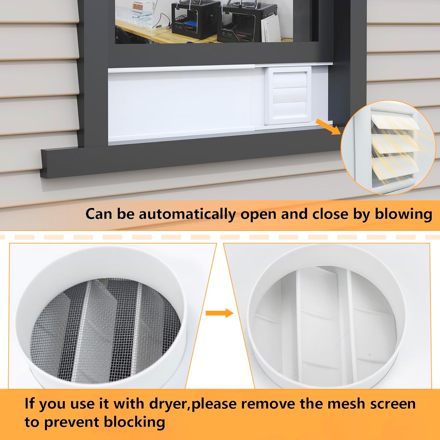 LBG Products Window Vent Kit with Louvered Vent Cover for 3"&4" Vent Hose, Adjustable Window Seal Kit with Switchable Hood for Laser Engraver 3D Printer Enclosure Dryer with 3"/4" Exhaust Ventilation - 6