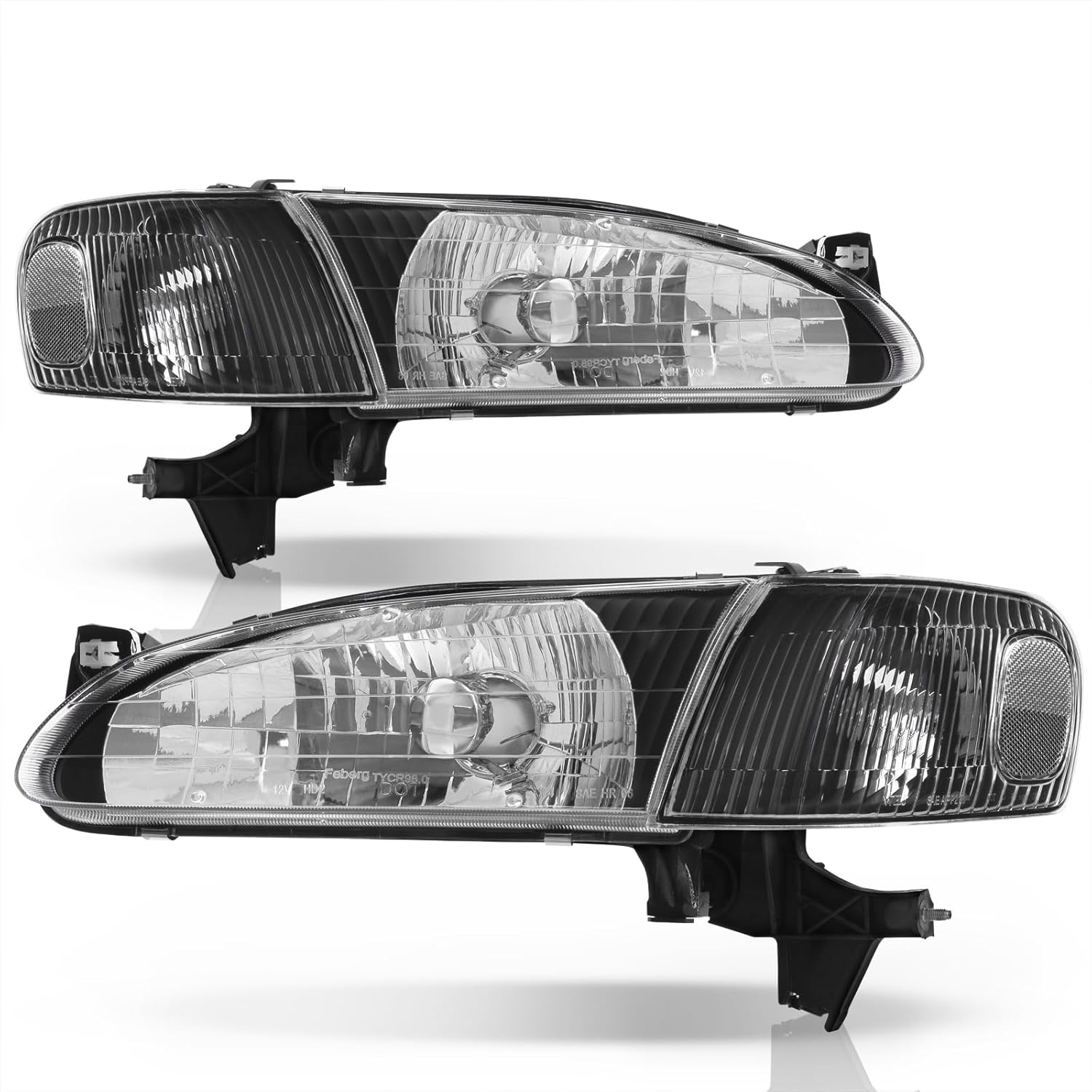 AJP Distributors Black Housing Clear Lens Reflector Signal Bumper Factory Style Headlights Driver Passenger LH RH Assembly Set + Corner Lamps Compatible/Replacement For Corolla 1998 1999 2000 98 99 00