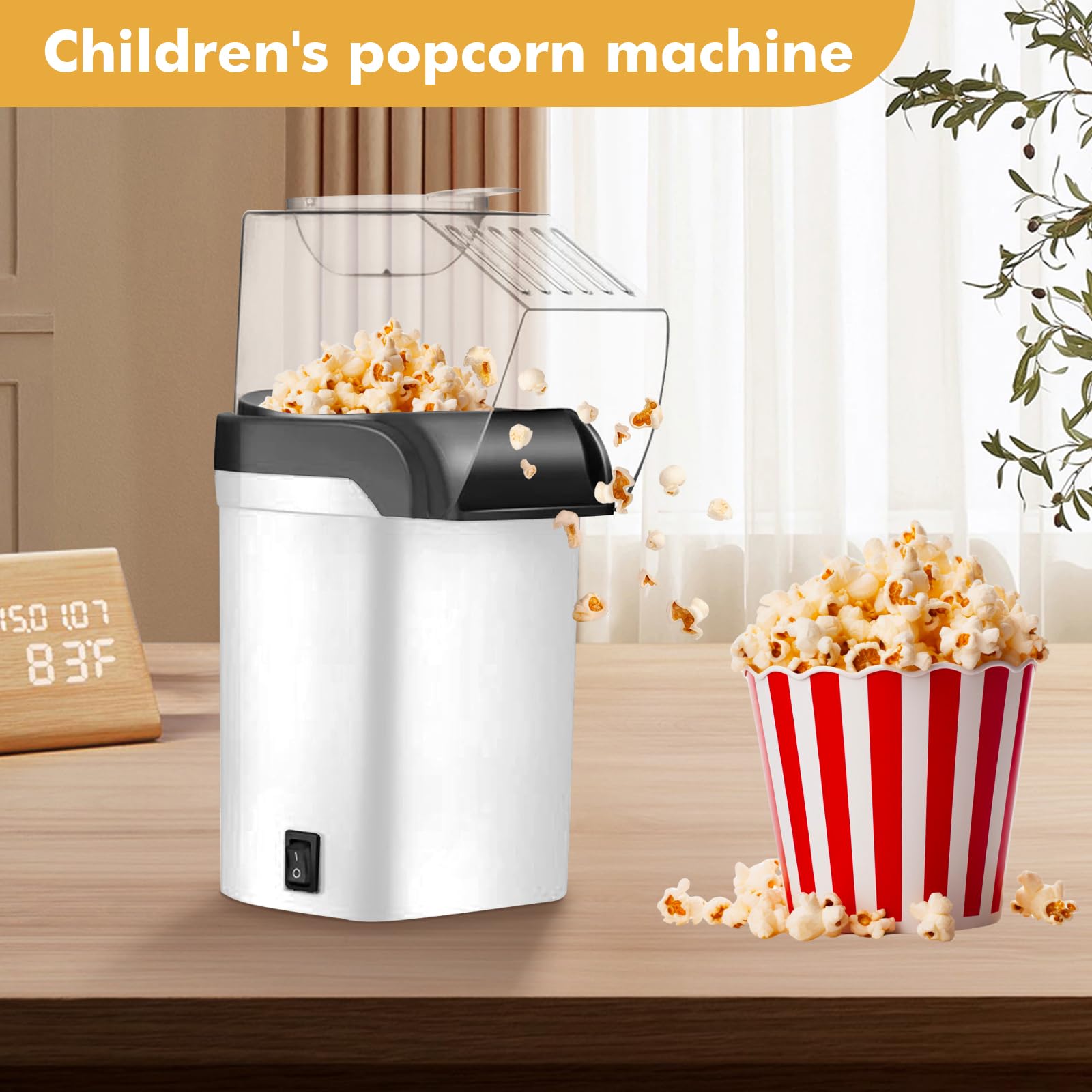 BAIFULAI Macchina per popcorn da 1200 W, mini macchina per popcorn ad aria calda, sana, senza olio, grasso, 2 minuti, funzionamento one-touch, per casa, film, Natale, feste, serata di calcio