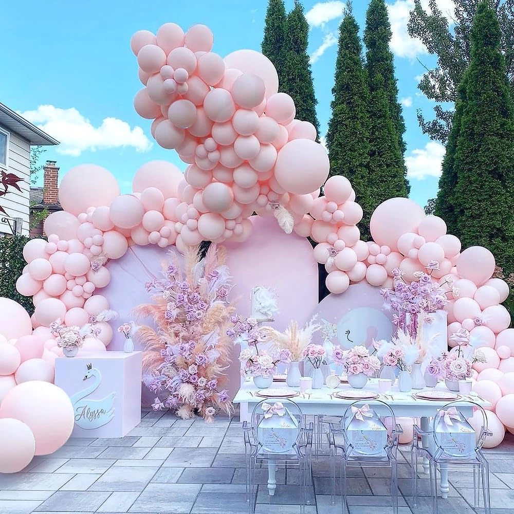 Pastel Light Pink Balloons Double Stuffed Pink Balloon Garland Arch Kit Different Sizes 18/12/5 Inch For Birthday Baby Shower Gender Reveal Bridal Party Decorations