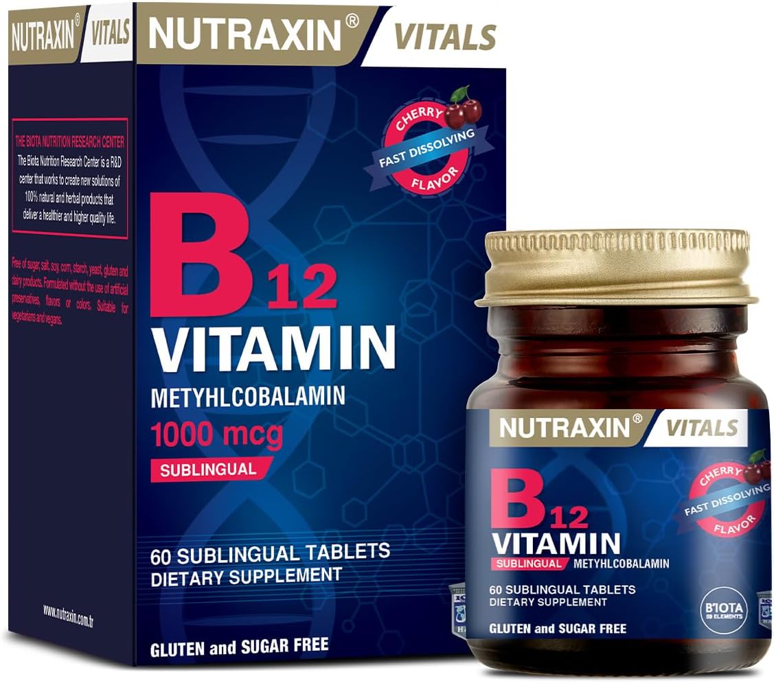 Nutraxin Vitals Vitamin B12 1000 mcg Tablets – High Strength Methylcobalamin Support for Energy Production, Red Blood Cell Formation, Nervous System Health & Fatigue Reduction – 60 Tablets