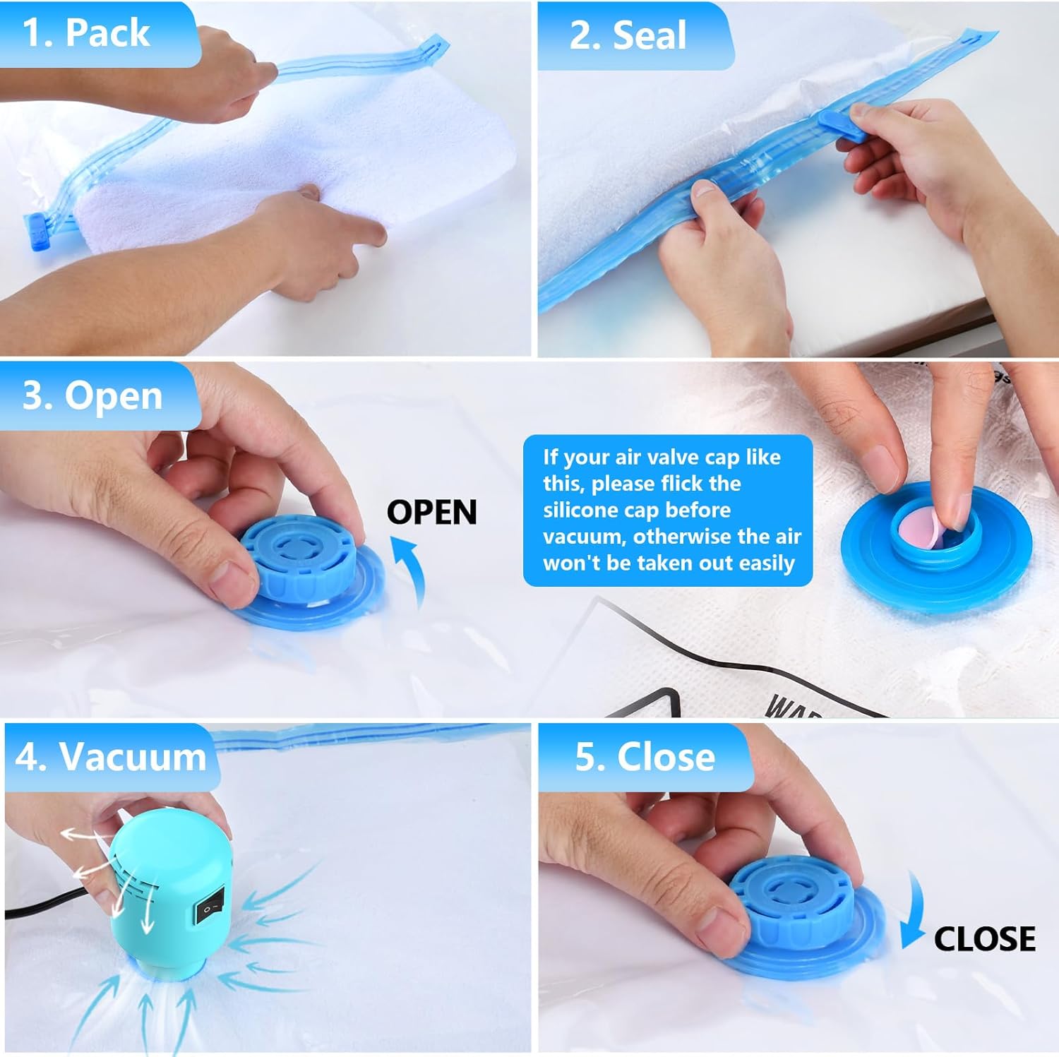 Electric Pump for Vacuum Storage Bags, 55W 5000PA Portable Travel Vacuum Pump for Storage Bags - Image 5