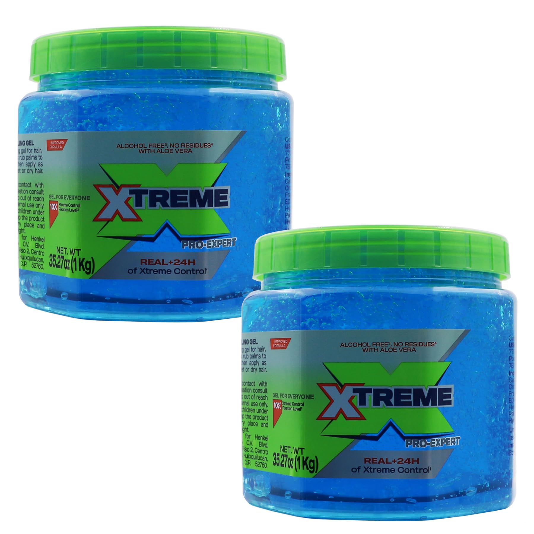 Xtreme Pro-Expert Blue Styling Hair Gel, 35.27 Oz, Pack of 2 | Alcohol Free, 24-Hours Xtreme Control, With Aloe Vera, Jar