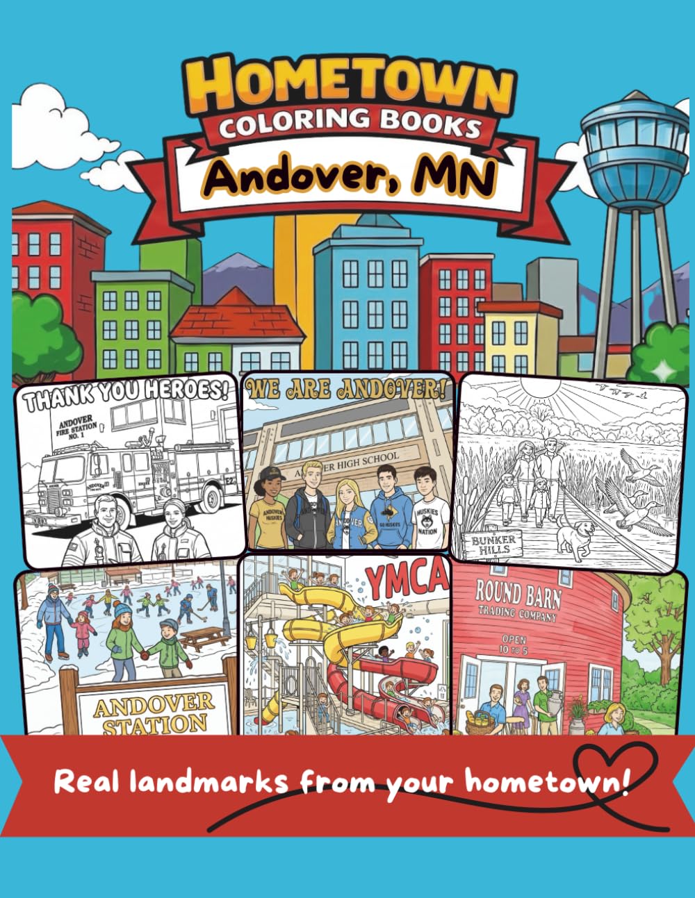 Hometown Coloring Books: Andover, MN Edition! 30+ pages of local landmarks, schools, parks, and more! Custom coloring pages from Andover for all ages 6+