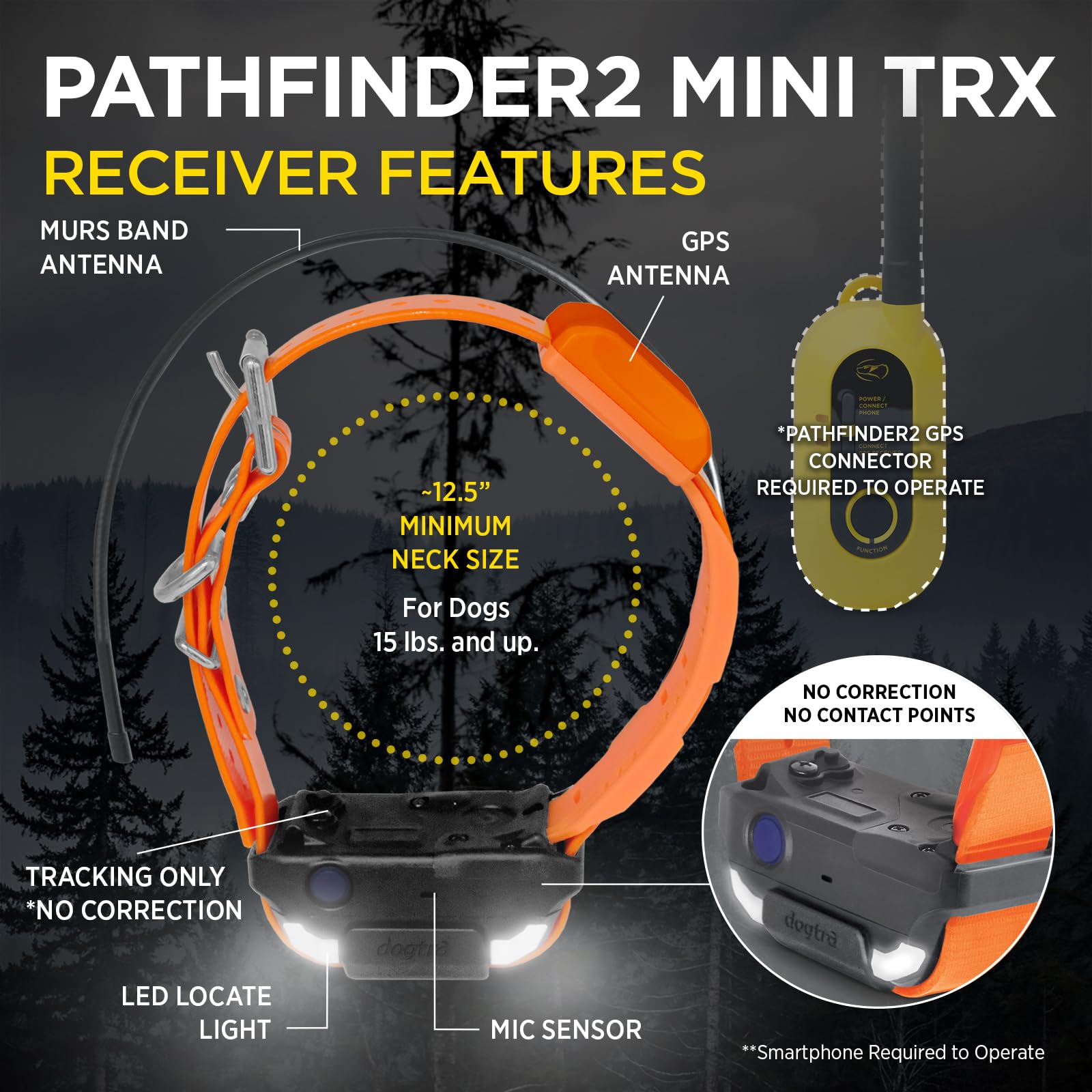 Dogtra Pathfinder 2 Mini TRX Additional Receiver Dog GPS Tracker LED Light Orange Collar SmartWatch Compatible Rechargeable Waterproof Free Offline Maps No Monthly Fee Smartphone Required - image 2
