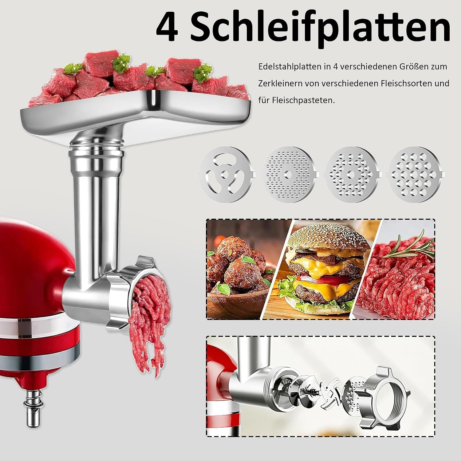 Edelstahl Fleischschleifer Befestigung für Kitchenaid Zubehör