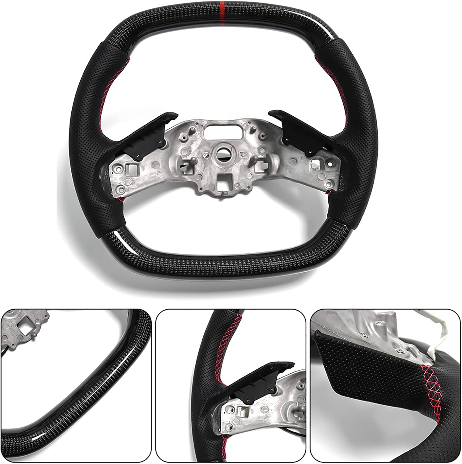 Customized Carbon Fiber Steering Wheel for Corvette C8 Z51 Z06 Stingray 2020 2021 2022 2023 2024 2025 2026, With Heating Function, D-shaped Flat-bottom Preforated Leather Grip
