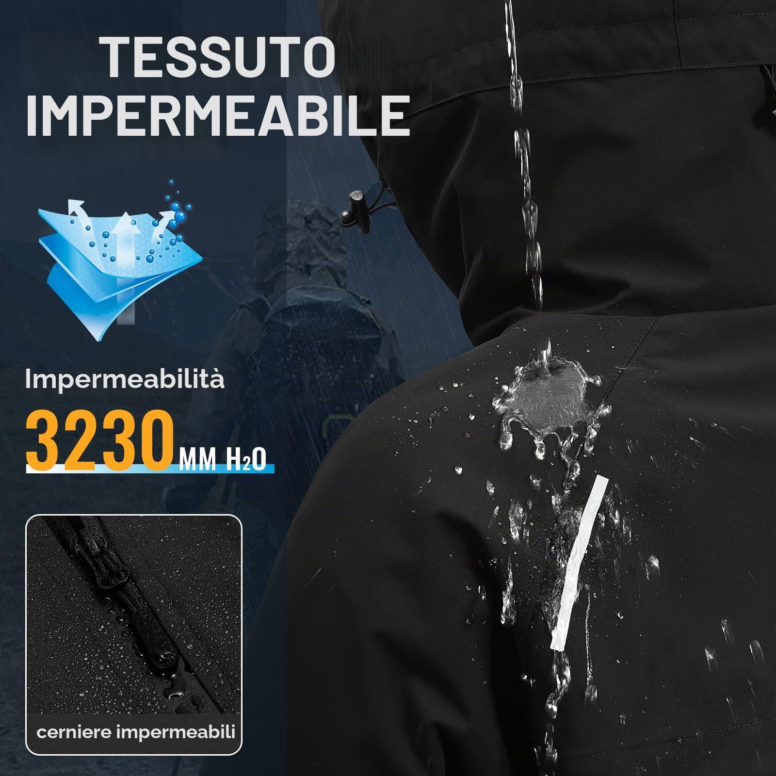 Giaccone Sportivo Uomo Impermeabile Leggero e Antivento Felpa con Cappuccio per Outdoor