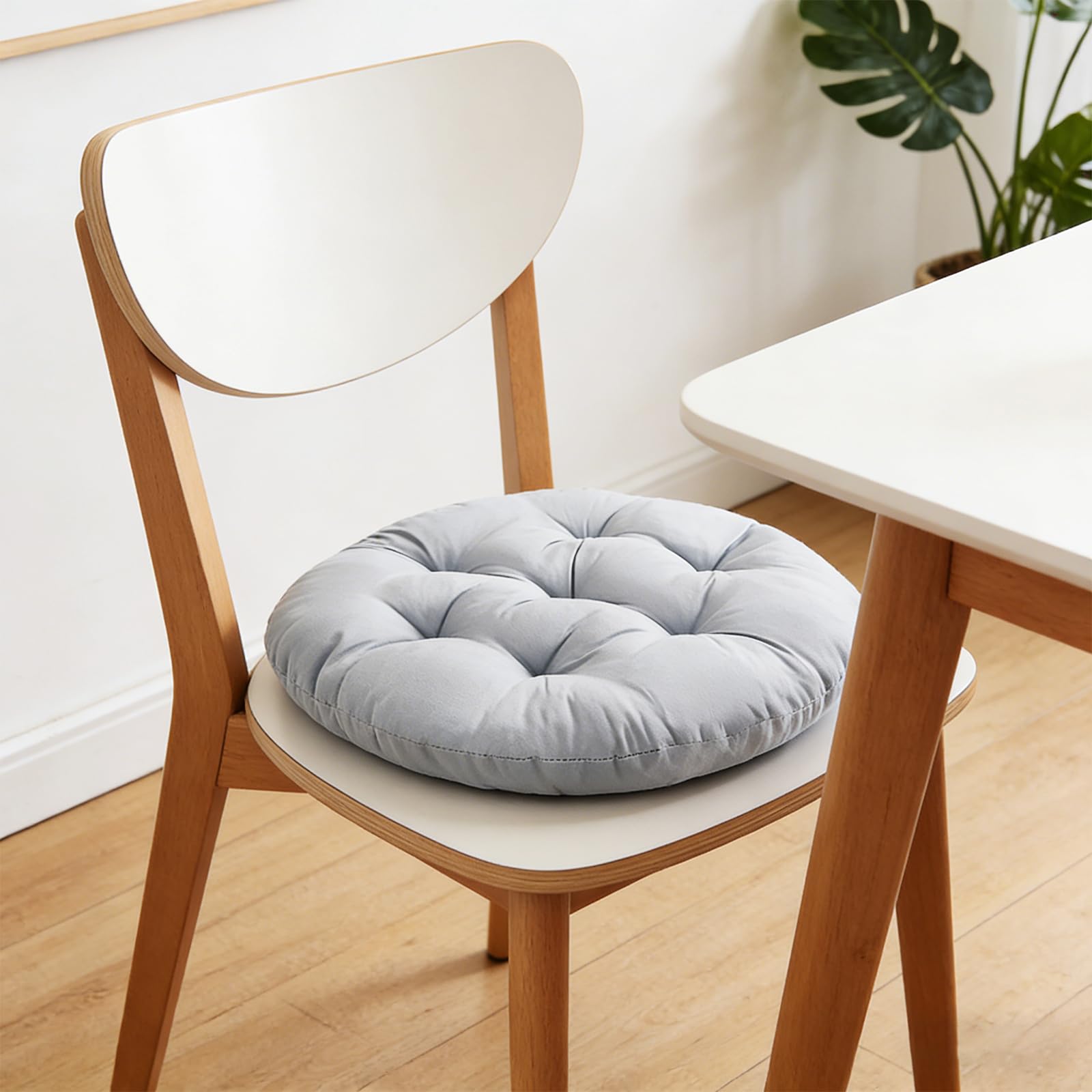 Set di 4 Cuscini di Seduta Rotondi, 40 cm di Diametro, Comodi Cuscini Imbottiti, per Interni ed Esterni, Cucina, Giardino, Sala da Pranzo Soggiorno Sala Studio, Grigio Chiaro