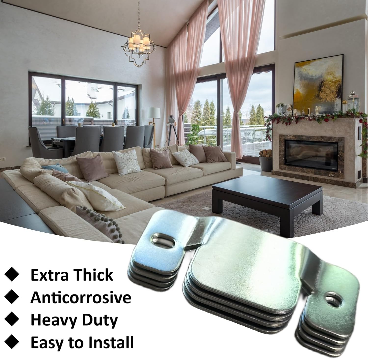 Sectional Couch Connector, Sofa Interlocking Connector, 4 Pcs Pack, Couch Replacement Parts, Flush Mount Bracket with Screws.