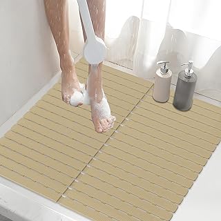 ​Shower Mat Non-Slip Bath Mat for Tub and Shower Stall,200+ Suction Cups with Drain Holes, Quick Dry Machine Washable, Extra Grip for Stand Up Showers, Bathroom Essentials 24x24 Inch (Brown)