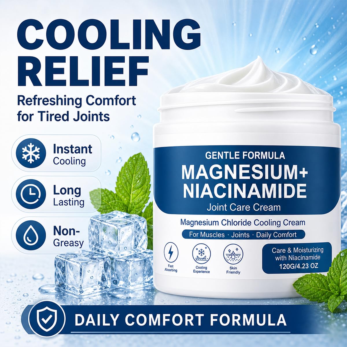 Magnesium Niacinamide Relief Cream, Cooling Body Cream, Fast Absorbing — Amazon image 3
