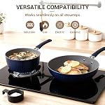Ammeloo 15-Piece Ribbed Ceramic Cookware Set, Pots and Pans Set Non Stick, Induction Ready, Healthy Non Toxic Kitchen Cooking Set PFAS/PFOA/PTFE-Free, Silicone-Wrapped Stay-Cool Handle Navy Blue