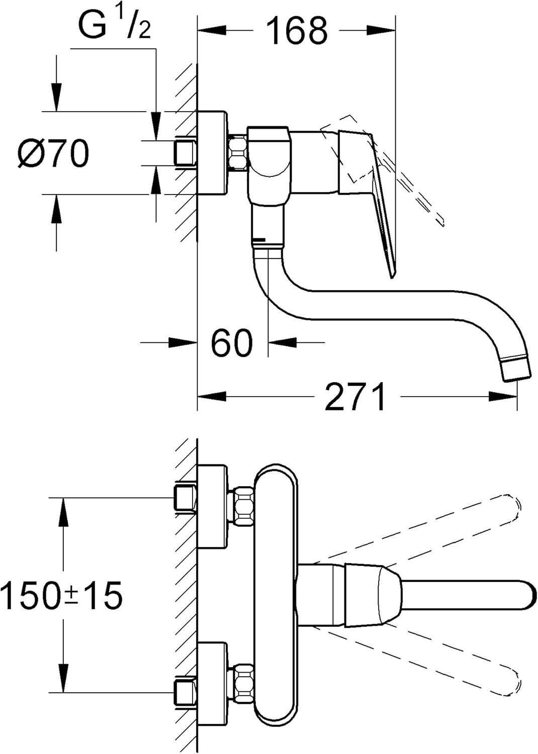 GROHE Einhebelmischer Spültisch Batterie Eurodisc C 33772 Wandmontage Rohrauslauf chrom 33772002