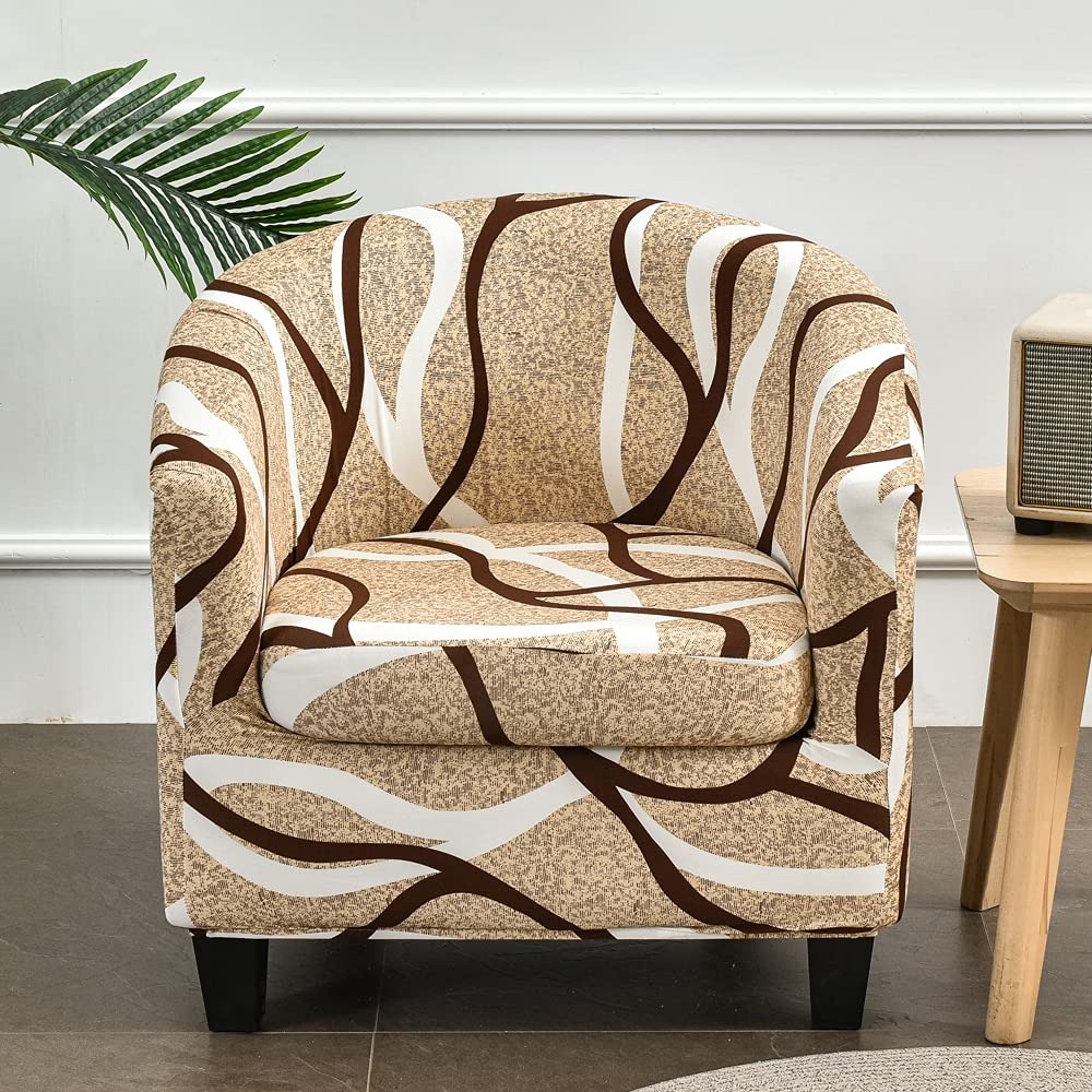 Highdi Beige Lines 2 Piece Tub Chair Cover For Armchair, Modern Minimalist Slipcovers Cushion Cover Stretch Dust Proof Removable Washable Furniture Protector Covers For Club Tub Chair (Beige Lines)