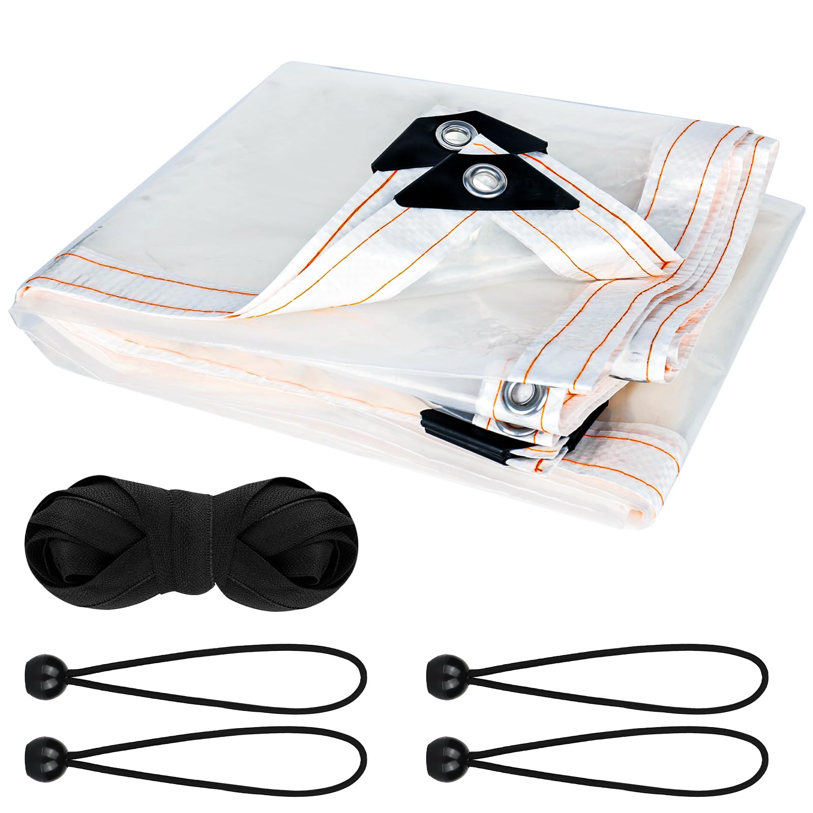 Clear Tarpaulin Waterproof Heavy Duty 3m x 3m Transparent Tarpaulin Sheet, Transparent PVC Clear tarpaulin with Eyelets and Rope, Waterproof tarpaulins for Home Garden Outdoor Camping