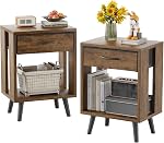 GYIIYUO Nightstands Set of 2 with Fabric Storage Drawer and Open Wood Shelf, Side Table with Storage for Bedroom, Bedside Tables - Rustic Brown