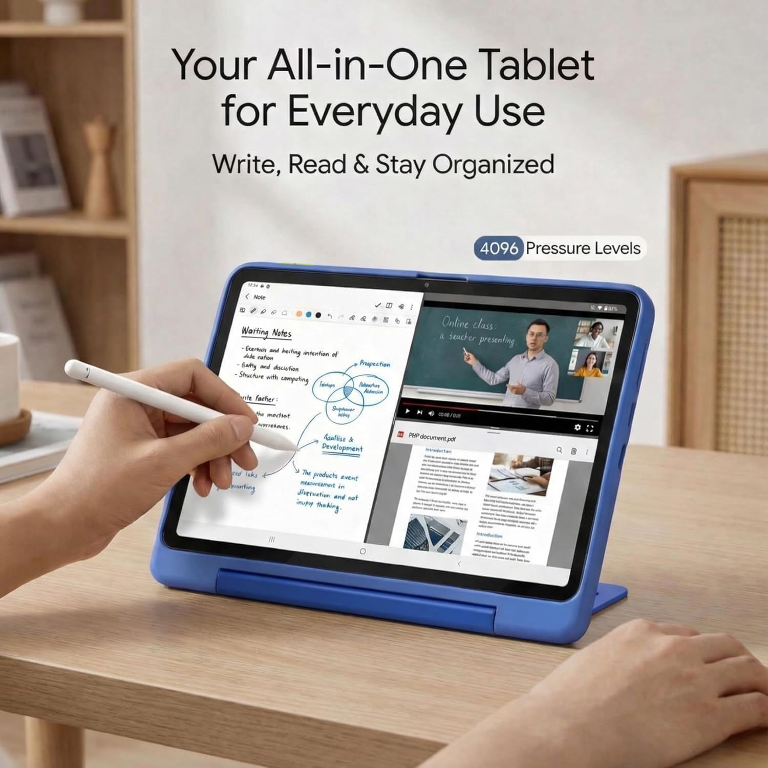 Android Tablet for Drawing & Note Taking: Tablet with Stylus & Case Included Set - 12 Inch IPS 2000x1200 for Clear and Sharp Display - 16GB RAM 256GB Storage - WiFi 4G LTE - Student Learning