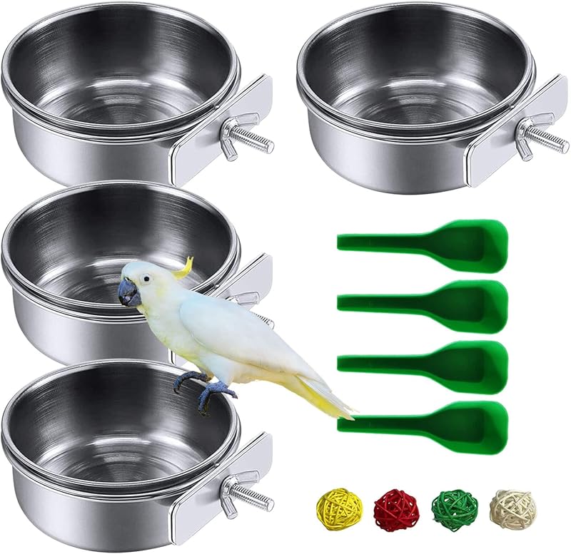 Comedouro para Aves kathson em Aço Inoxidável com Suporte e Acessórios Tamanho Grande, Pacote com 4