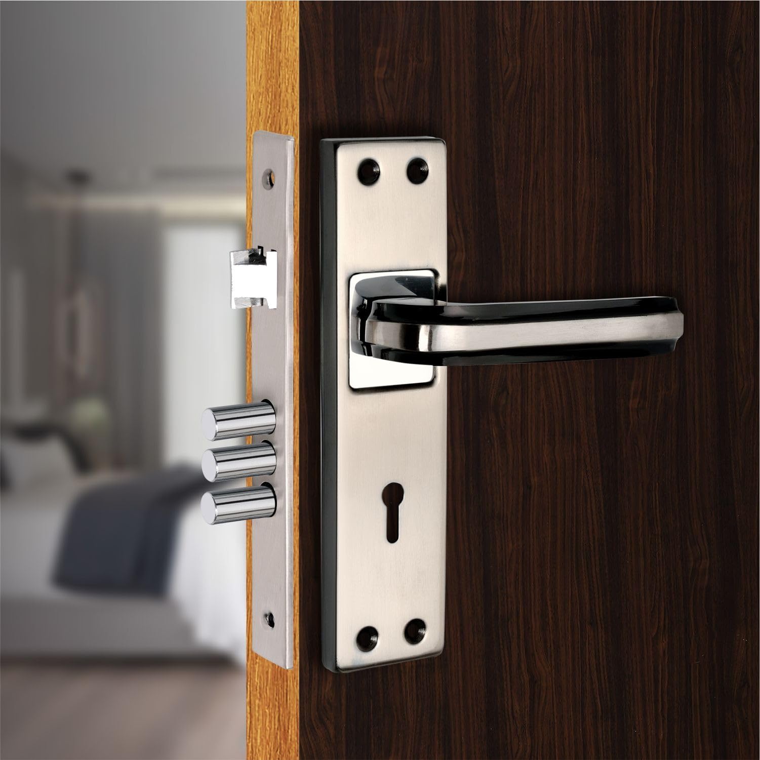 Milton Iron 7 Inch Mortise Lock Set - MHI- Liner, Finish Black Silver-image-12