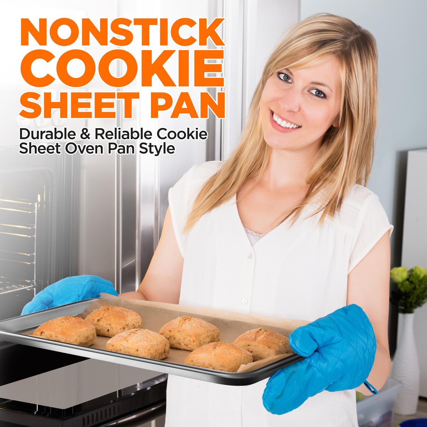 Non-Stick Baking Sheets Set - 2 Aluminum Cookie Pans With Cooling Rack, 13x10 Inch