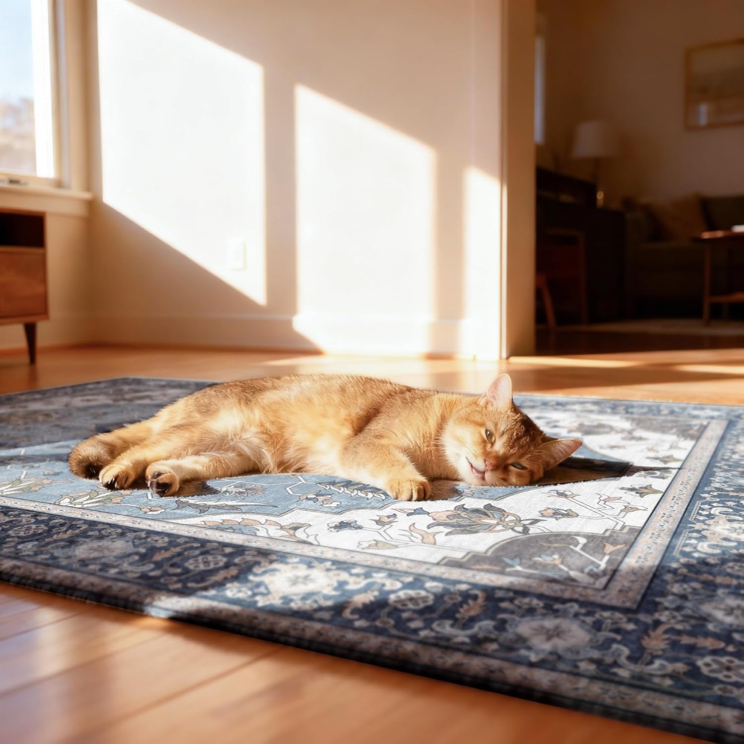 48"x60" Office Chair Mat for Hardwood, Under Desk Chair Mat for Home Office, Anti-Slip Office Rugs for Rolling Chairs, Floor Protector Washable Rugs Blue
