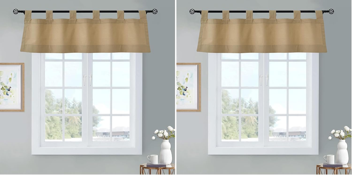 LOFT LIVING Winmate Insulated Cotton Tab Top Valance 40" x 15" in Khaki (Pack of 2)