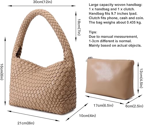 Miniatura 5 de Bolso tejido para mujer, pequeño bolso de playa de cuero vegano y bolsos de viaje para mujer, bolsos de hombro retro chic