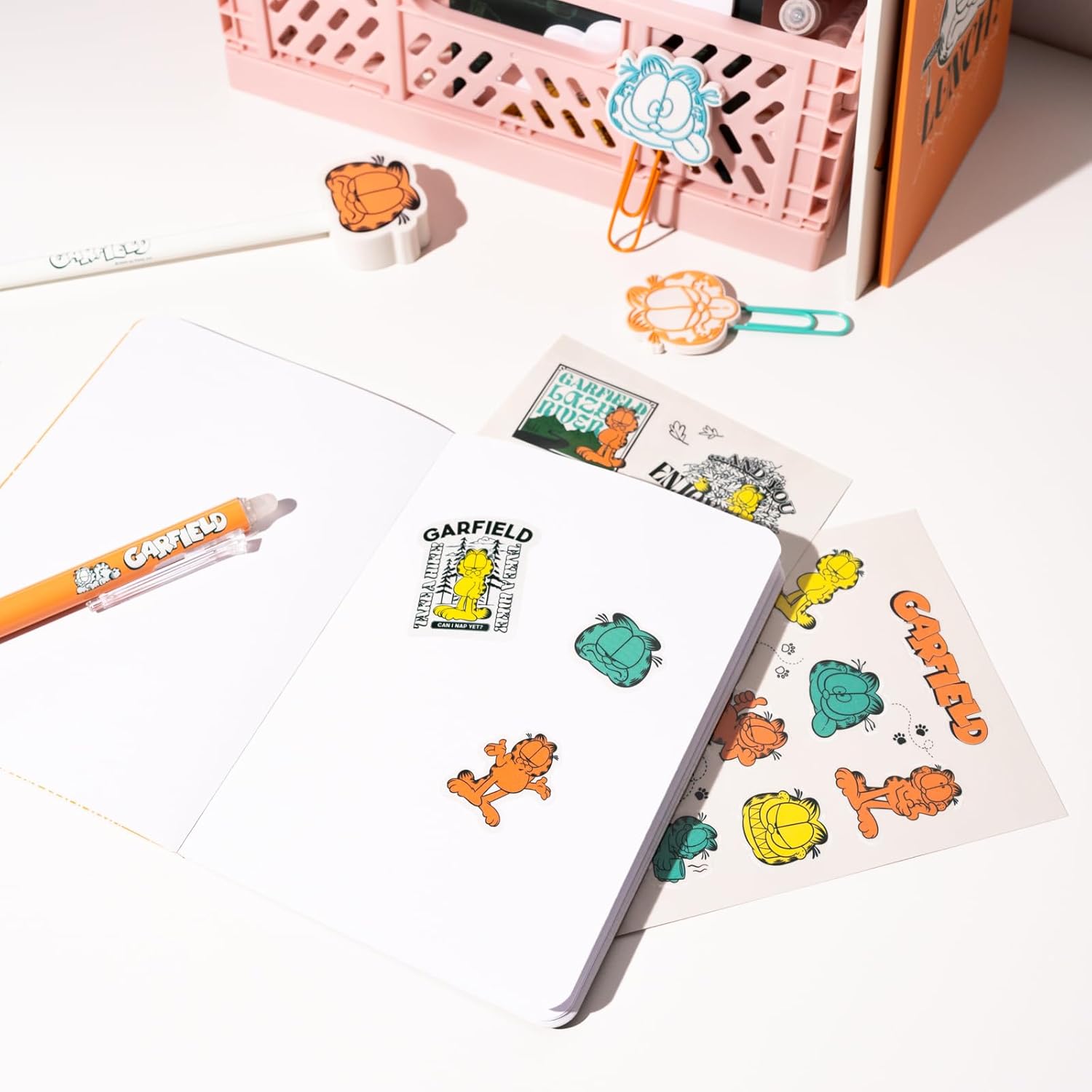 Grupo Erik Stationery Set - Garfield | Pencil Case With A6 Notebooks, Highlighters, Sticky Notes, Paper Clips, Stickers, Pen, Pencil | Garfield Gifts For Cat Lovers