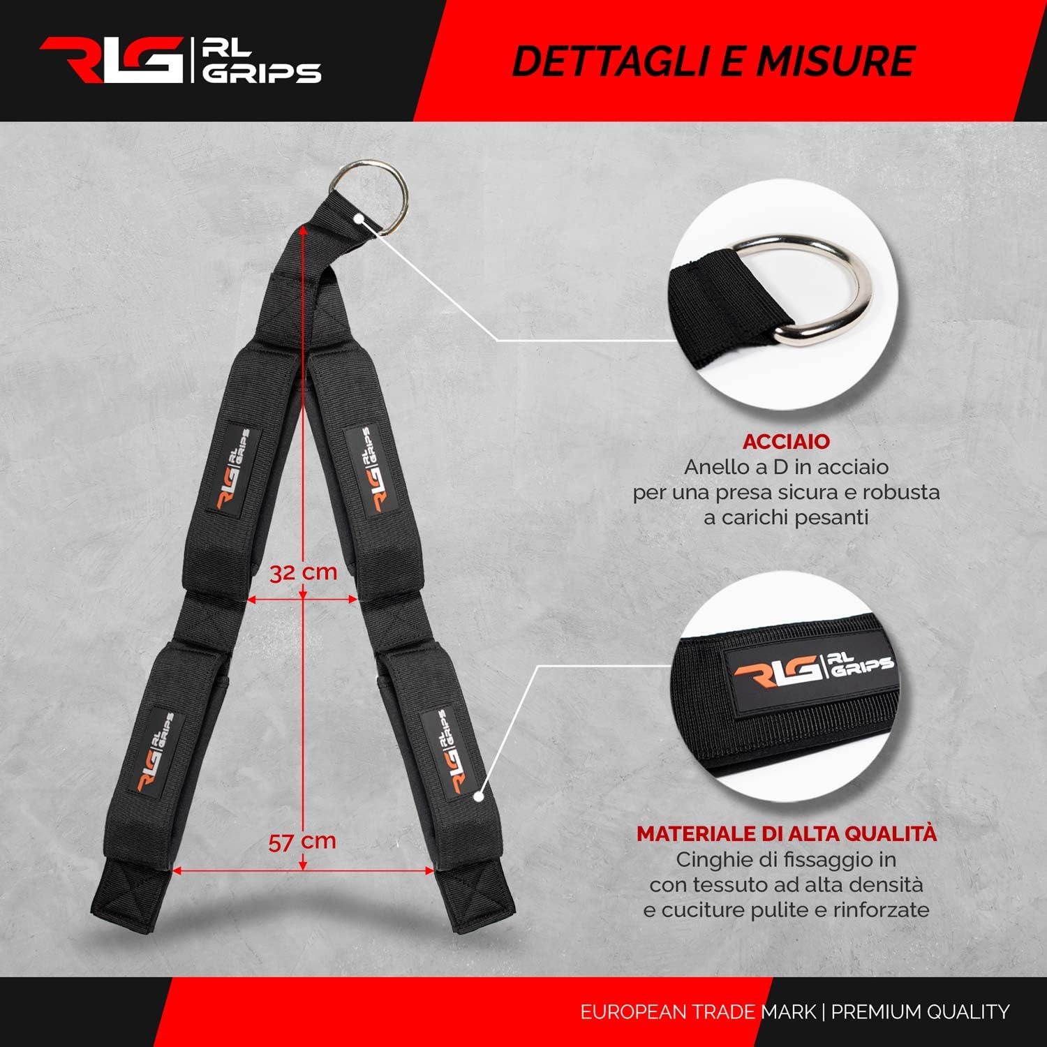 RL Grips&reg; Corda Lunga Per Tricipiti Per Allenamento Su Cavi