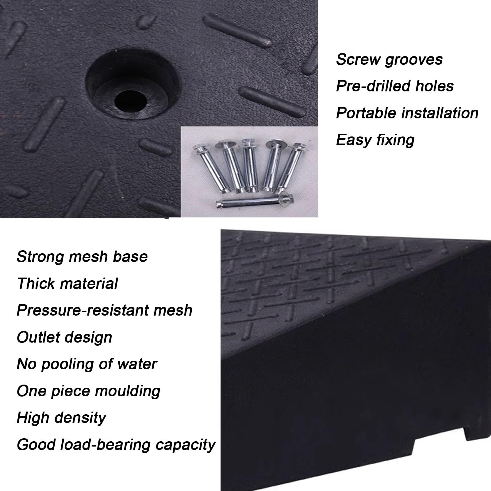 Rubber Ramp,Anti-Slip Surface Rise Threshold Ramp, Channel s Entry Hoverboards, Grid Structure Rubber Treads Curbs for Doorways Bathroom, Size :