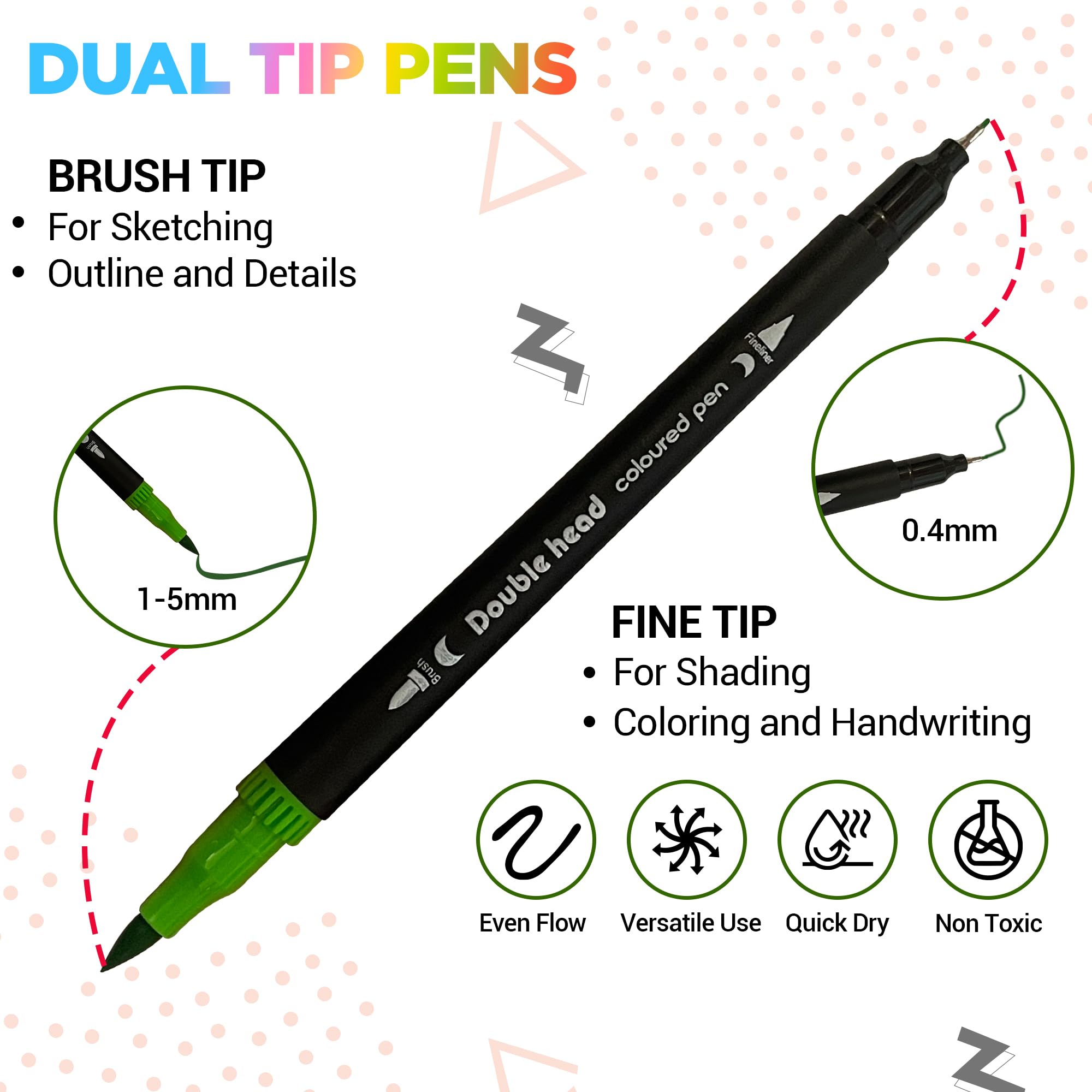 FATASH 48 PCs Dual Tip Brush Colouring Pens Set, 1 count (Pack of 48) - Image 2