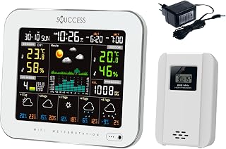 SOUCCESS Smarte Wetterstation Deluxe weiß mit Außensensor – WiFi Funkwetterstation mit Tuya Smart Life App, 5-Tage-Wettervorhersage, Farbdisplay, Temperatur, Luftfeuchte/druck & 868MHz Sensor (weiß)